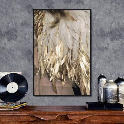 Canvas Painting Gold Color Feather Posters Print Nordic Minimalist Style Wall Art Modular Living Room Bedroom Home Decor