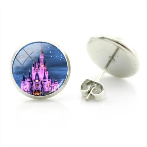 Disney Winnie The Pooh Mickey Mouse Pattern Earrings Fashionable Taste Earrings Glass Cabochon Fashion Style Jewelry