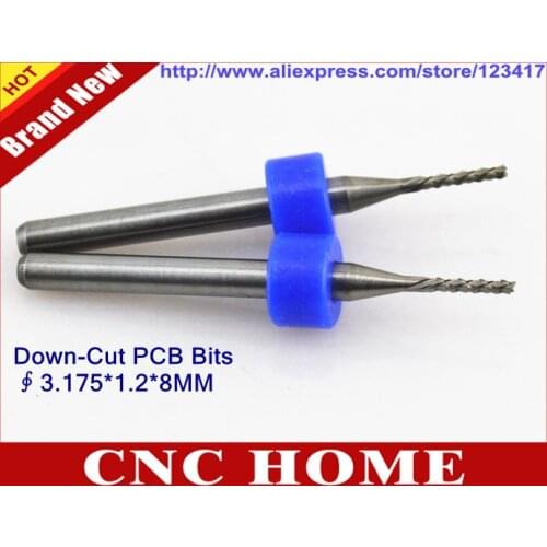 New 10 pcs/Lot 3.175*1.2*8MM PCB Down-Cut Milling Cutter, SMT Left Hand Bits, High Quality Board Cutter, Carbide Endmills Tools