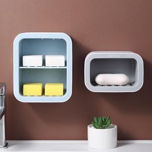 Single/double layer soap box bathroom wall shelf free punching and nail free rack bathroom creative drain soap box kitchen