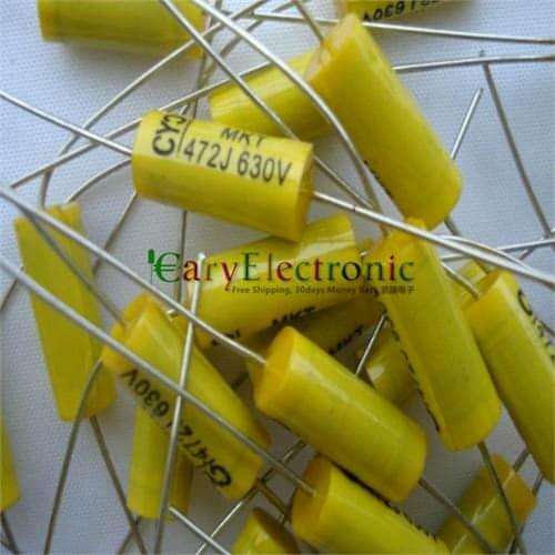 Wholesale 100pcs long leads yellow Axial Polyester Film Capacitors electronics 0.0047uF 630V fr tube amp audio free shipping