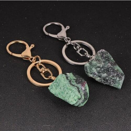 Irregular Original Red Green Stone Pendant Keychain Boho Natural Stone Car Key Ring For Men Women 2020 New Design Jewelry Gift