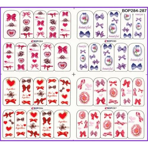 4 PACKS / LOT Nail Art Water Transfers Stickers Nail Decals Stickers FLOWER BIRD BOW TIE MASK BOP284-303