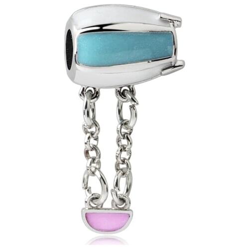 Cute Blue Airship Pendant Fit Original Pandora Charms Bracelet Women Silver Color Chain Hot Air Balloon Beads for Jewelry Making