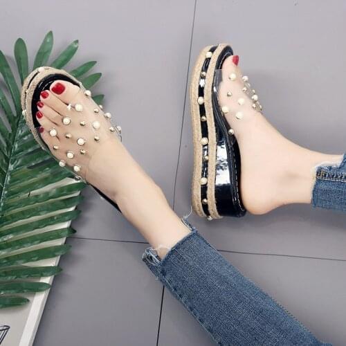 Womens Sandals Candy Slippers Transparent Platform Sandal Slip-On Pearl Beach Wedges Jelly Shoes Clear Elegant Sandals Female
