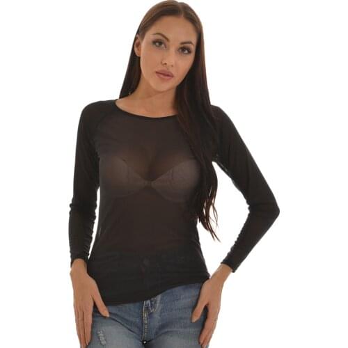 Sexy Transparent Long Sleeve Fashion T Shirt Women Top High Quality Summer Autumn New See Through Street Wear Casual Clothing