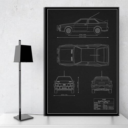 Super Power Car Blueprint Mustang M3 GTR Art Decor Poster Quality Canvas Painting Home Decor Picture living room Wall Decor