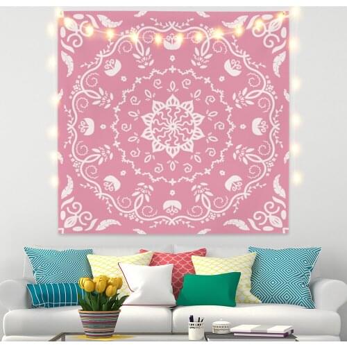 Light Pink Mandala Tapestry Flower Wall Hanging India Boho Decoration