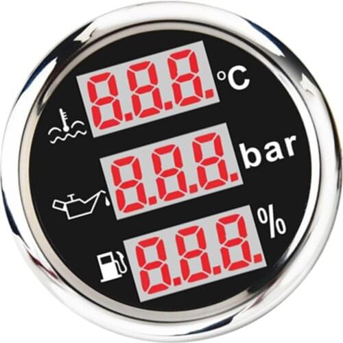 52mm Digital LED Boost Water Oil Temp Press Fuel Level Tacho Gauge for Boat