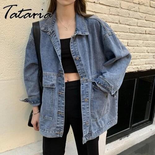 Vintage Denim Jackets Autumn Coats for Women 2021 Classic Pocket Long Sleeve Casual Coat Ang Jacket for Girls Loose Outerwear