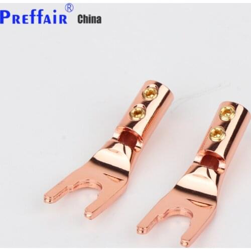 High quality OEM Pure Red Copper Spade Plug Screw Locking Spade Fork Banana Plug