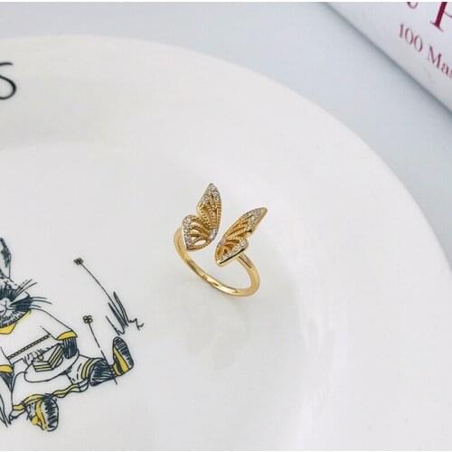 WTLTC Delicate Hollow Zircon Butterfly Finger Rings for Women 925 Sterling Sliver Stacking Rings Adjustable Animal Rings Ladies