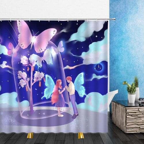 Cartoons Shower Curtains Landscape Forest Flowers Fairy Green plants Bathroom Home Decor Waterproof Polyester Cloth Curtain