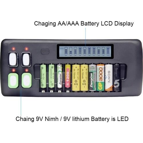 Battery Charger 14 Slot 1.2V for AA AAA 9V Rechargeable Batteries LCD Display Smart Ni-Cd LI-ION NI-MH Battery Charger