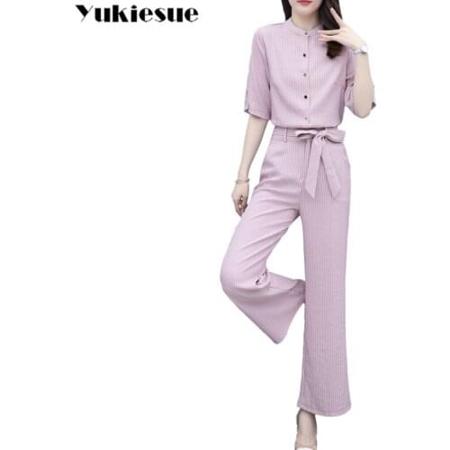 Summer striped blouses wide leg pants 2 two piece skirt set women clothes ensemble femme sets womens club outfits for women sets