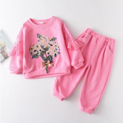 27KIDS Toddler Girls Clothing Sets with Flowers New Autumn Long Sleeves Clothes Teenages Kids Children Coats and Pants Set