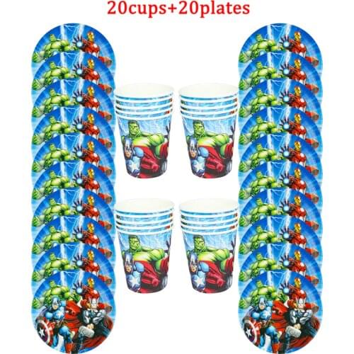 40Pcs Cartoon The Avengers Theme Disposable Tableware Design Kids Birthday Party Paper Plate+Cup Supplies For Kids