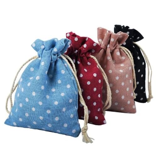 50pcs 10*14cm Dots printed cotton and linen bags small fresh jewelry gifts packing bags