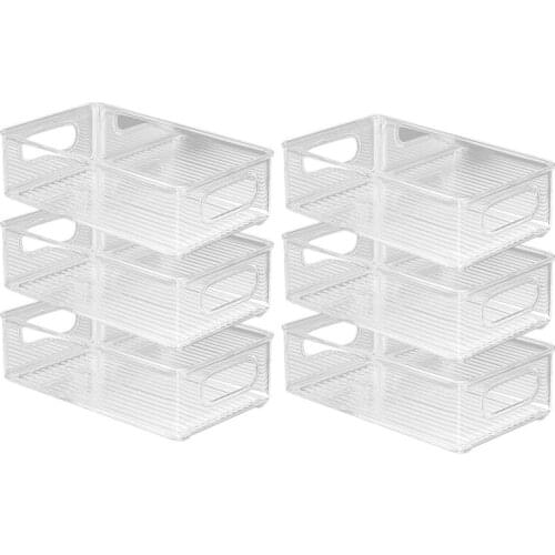 6 PCS Refrigerator Organizer Bins,Vegetable Organizer with Handle Stackable Fridge Clear Cabinet Organizer for Kitchen