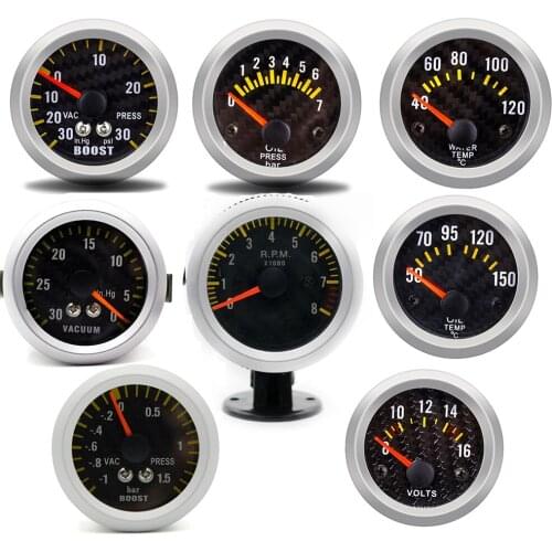 2" 52mm 12V car meter water temp/oil temp/oil pressure/Vacuum/Boost/voltage/Tachometer Rpm Gauge Carbon background