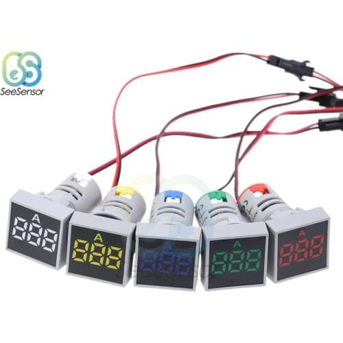 Mini New 22MM AC 0-100A Ammeter Square Panel LED Digital Current Meter Indicator Light Tester Red Blue Yellow Green White