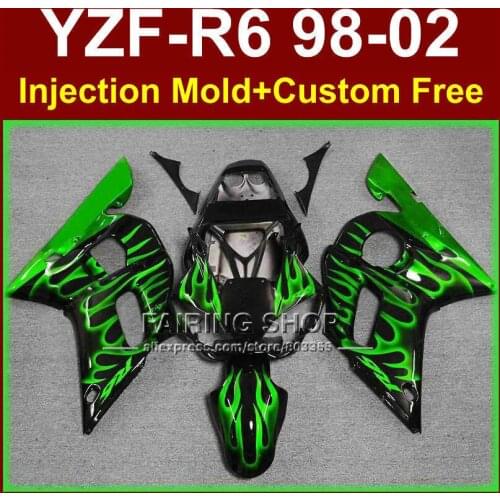 HK9W New green flame fairing set for YAMAHA YZF R6 98-02 YZF R6 fairing kit 1998 1999 2000 2001 2002 fairings parts OFE8