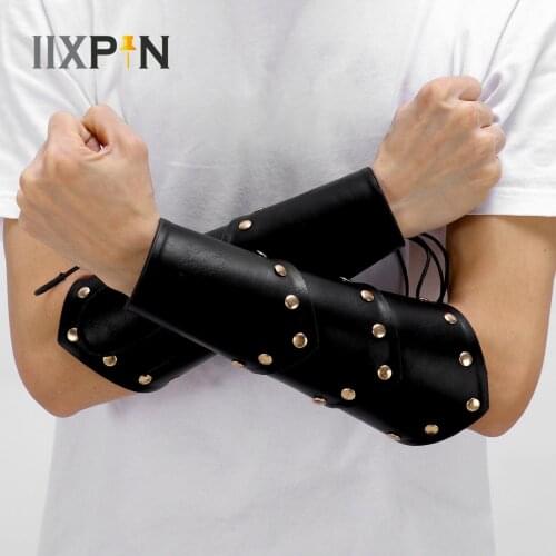 PU Leather Arm Guards Medieval Knight Arm Bracers Guards Gauntlet Wrist Sleeves Arm Cuff Cosplay Props Costume Bracers For Men
