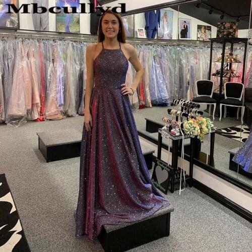 Mbcullyd Exquisite A-line Prom Dresses Long 2020 Sexy Cross Backless Evening Party Gowns Shining vestidos de fiesta de noche
