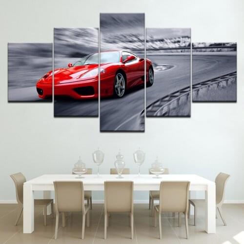 5 Piece Modern Red Sports Car Canvas Oil Painting Art Wall Pictures For Living Room Deco print Modular Picture Frame Artwork