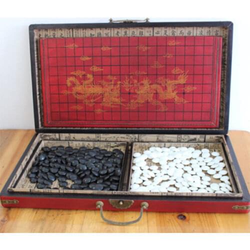 Chinese Go Game Set Leather Box Goban Board and Stone