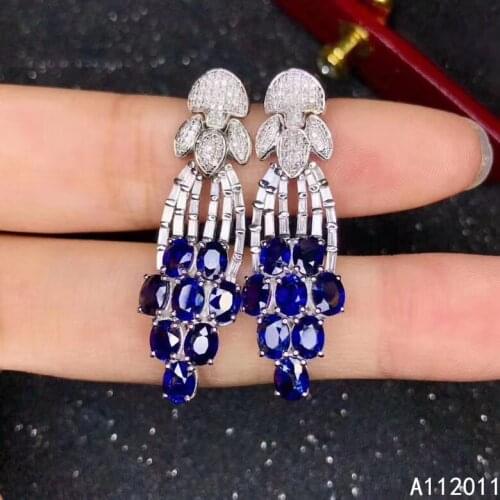 KJJEAXCMY Fine Jewelry 925 sterling silver inlaid natural gemstone sapphire female earrings Eardrop elegant support test