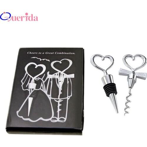 Creative Born A Pair Wine Opener Heart Shape Combination Alloy Wine Opener Vacuum Stopper Bottle Gift Box Wine Set