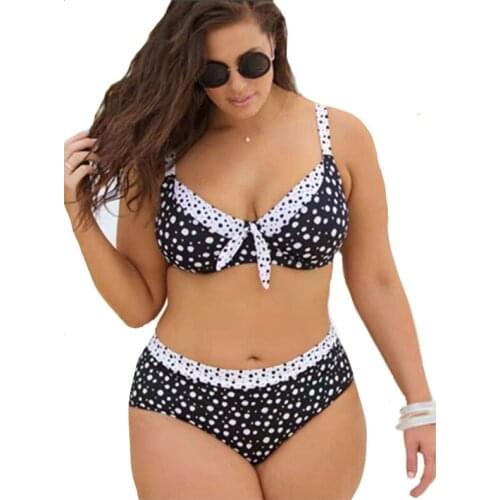 Hot Spring Swimsuit Female Western Style Retro Polka Dot Bikini Sexy Large Size Split Conservative High Elastic Suit