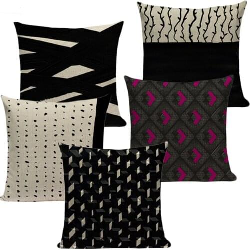 Linen Cushion Cover Abstract Black Line Dots Geometric Spiral Wave Sky Car Sofa Home Decor Pillow Cover Throw Pillow Pillowcase