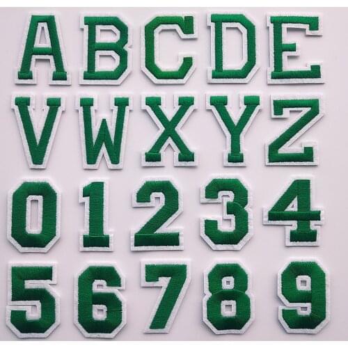 Fashion Embroidery Patches For Clothing Iron On Patch DIY Clothes T-shirt Stickers Applique Green 26 Letters A-Z Numbers 0-9