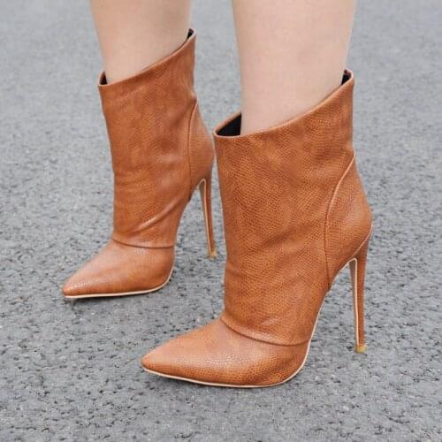 Fashion Lizard Pattern PU Ladies Mid Calf Boots Autumn Winter Warmth Loose Slip On Womens Shoes Sexy Stiletto Pointed Boots