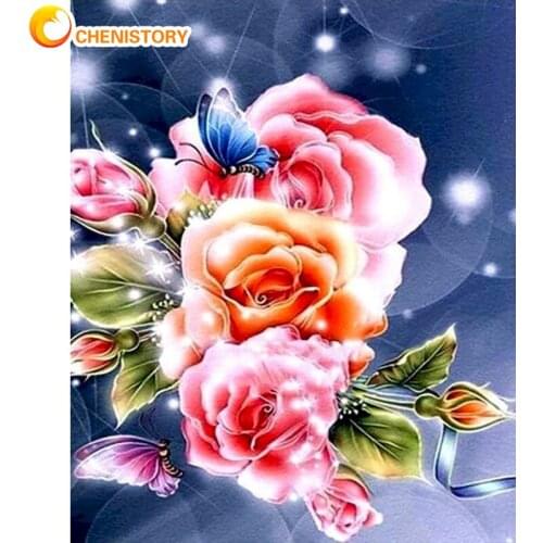 CHENISTORY DIY Painting By Numbers Landscape With Frame Canvas For Adults Kits Drawing Coloring By Number Flower Decor Kid Gift