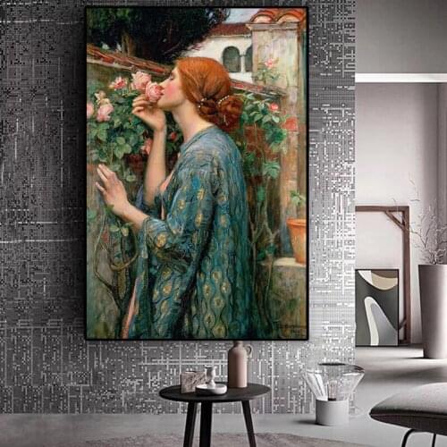 Wall Canvas Painting Home Decor John William Waterhouse My Sweet Rose Portrait Modular Picture Canvas Art Poster For Living Room