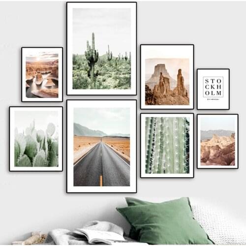 Road Giant Cactus Colorado River Canyon Wall Art Canvas Painting Nordic Posters And Prints Wall Pictures For Living Room Decor