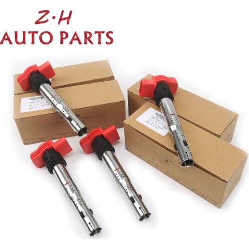 NEW 4Pcs Red Ignition Coil Pack 06E 905 115 F For Audi A4 A5 A6 Quattro Q5 Porsche Cayenne Volkswagen Touareg 3.0 3.2 V6 UF-529