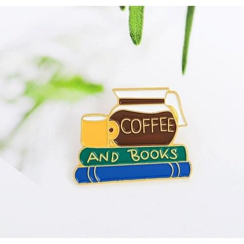 Fashionable New Coffee And Book Exquisite Enamel Brooch Reading Time Coffee Lovers Gender Pin Clothes Backpack Accessories