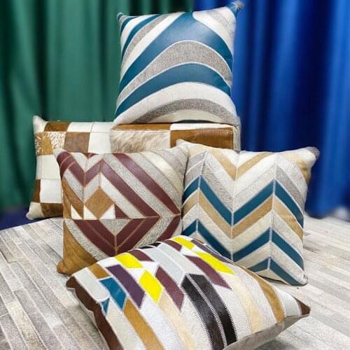 Singe side fur surface cushion genuine cowhide skin fur + real cow leather Modern style decoration sofa pillow without suff