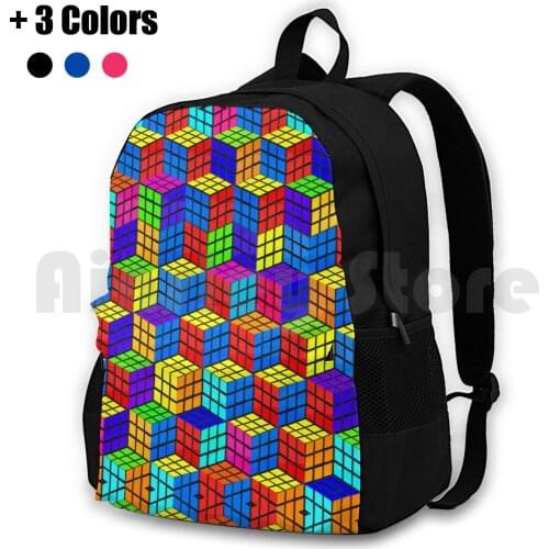 Illusion Outdoor Hiking Backpack Waterproof Camping Travel 80S Retro Escher Illusion Mind Trick Bright Vintage Unusual Bold Mc