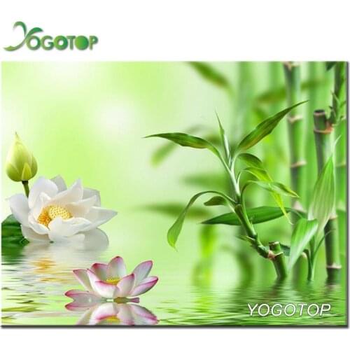 Full Square Round Drill 5D DIY Diamond Painting Lotus and Rich Bamboo diamond Embroidery Cross Stitch 5D Home Decor YY3426