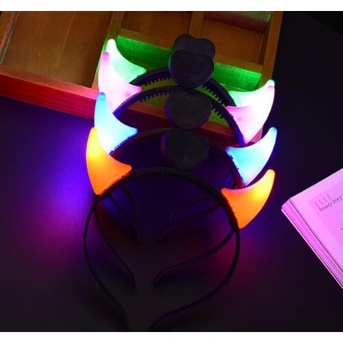 Woman Girl LED Flashing Light-Up Small Devil Horn Headband Glowing Headwear Wedding Glow Party Halloween