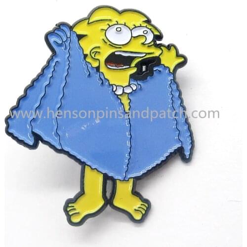 Retail And Stock Metal zinc alloy soft enamel black metal yellow man pin badge