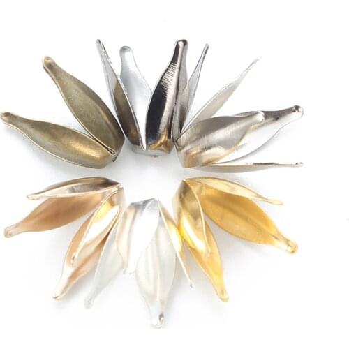 100pcs/lot 13*8mm Rhodium Petal Beads Caps Findings Four Leaves Bulk End Flower Bead Cap For Jewelry Making Supplies Components