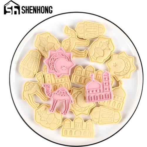SHENHONG 6Pcs Set Plastic Pressing Cookie Cutters 3d Cartoon Biscuit Mold Kitchen Dough Supplies Cookie Stamp Cake Baking Tools