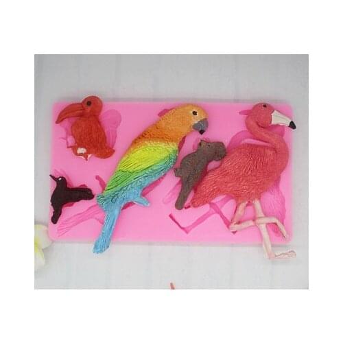 Fondant Silicone Mold Tropical Rainforest Flamingo Parrot Toucan Tortoise Leaf Plant Baking Cake Decorative Mould