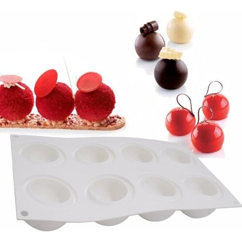 Silicone Cake Baking Mold - Jelly Pudding Biscuit Chocolate Cupcake Handmade Bakeware DIY Mould, 8 Holes Big Spheric, White